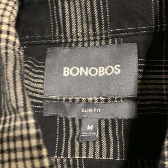 Men's Bonobos Button Up Shirt SZ MEDIUM Long Sleeve Slim Fit Black Tan Plaid Chk - Picture 4 of 7